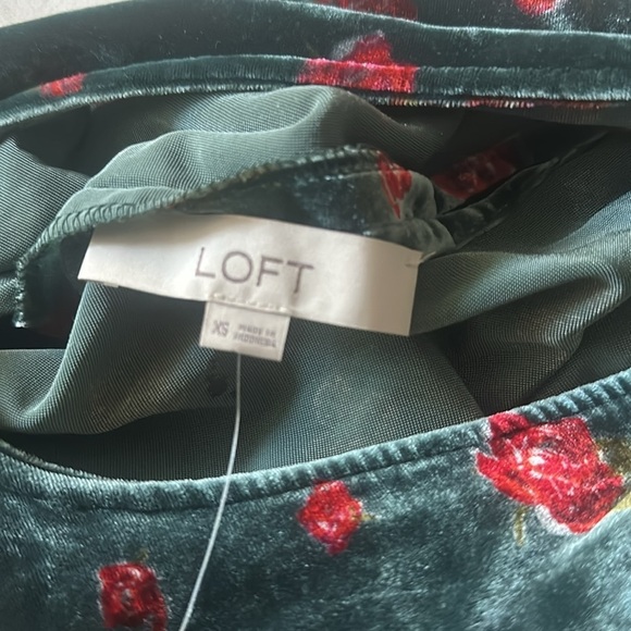 Ann Taylor LOFT Green Rose Print Velvet Halter Holiday Top Size XS - Picture 11 of 11